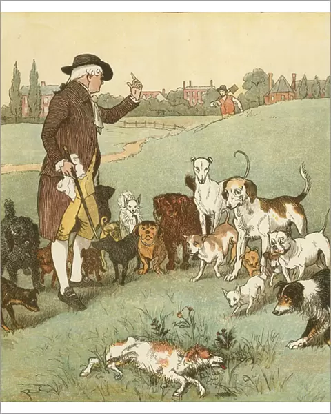 An Elegy on the Death of a Mad Dog by Oliver Goldsmith. The dog it was that died. Illustration by Randolph Caldecott