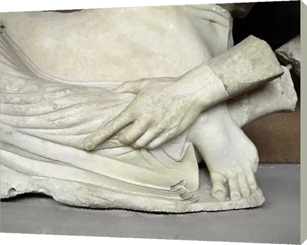 Centauromachia, the centaurs hand grabs the womans foot (Temple of Zeus in Olympia), 470-456 BC (Marble sculpture)