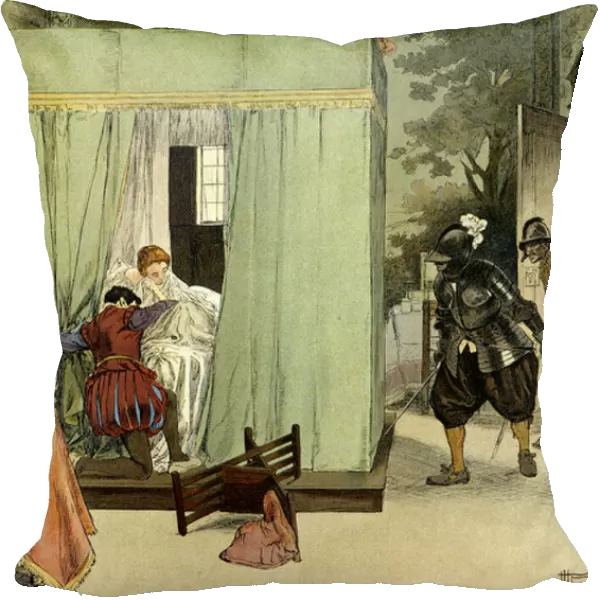 A Protestant gentleman finds refuge in the bed of Marguerite de Valois queen of France known as Queen Margot (1553-1615) on the day of Saint Barthelemy (Saint-Barthelemy) on 24 August 1572