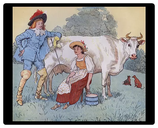 Shall I marry you, my Pretty Maid? Illustration by Randolph Caldecott for the Nursery Rhyme The Milkmaid