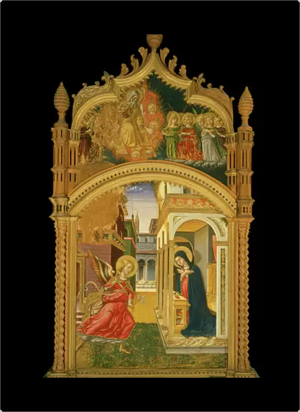 Annunciation and God surrounded by angels, altarpiece, 1482 (oil on wood)
