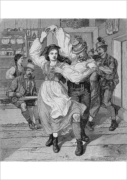 Folk Dance in Steyr, Austria, Historic, digital reproduction of an original 19th century original, Europe