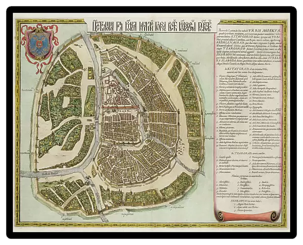The Moscow Kremlin Map of the 16th century (Castellum Urbis Moskvae), 1662 (copper engraving & w / c)