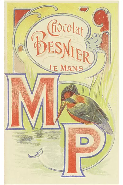 M P uppercase letters and Kingfisher, 1890 (chromolithography)