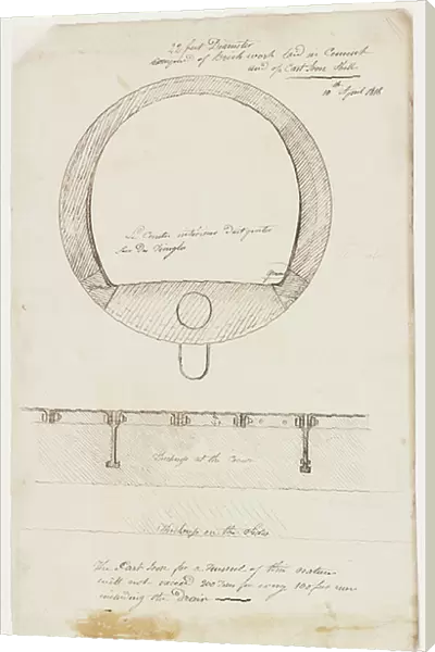 Engineering drawings for a tunnel in cast iron, 1818 (pen-and-ink sketch on wove paper)