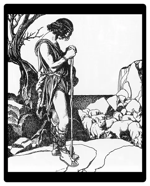 Arthurian Legend: Lamorak herds the swine of Sir Nabon Illustration by Howard Pyle (1853-1911) from The Story of the champions of the round table' 1905 Private collection