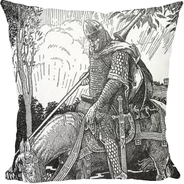 Mordred (Modred) wounds after the battle of Camlann against his father King Arthur (Mordred wounded after the battle of Camlann) Illustration by Louis Rhead (1858-1926) from 'King Arthur and his knights' 1923 Private collection