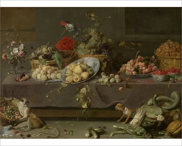 Flowers and fruit (oil on canvas)