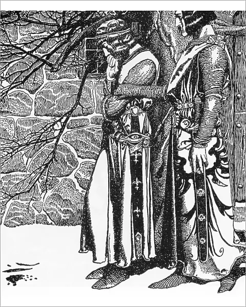 Arthurian Legend: The Knight Kay (Keu) and Perceval (Sir Kay and Sir Percival) Illustration by Howard Pyle (1853-1911) from 'The Story of the Champions of the Round Table' 1905 Private Collection