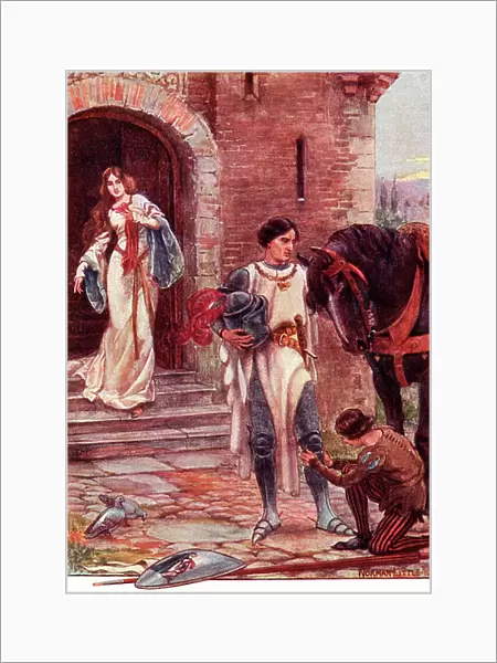 Lancelot and Elaine, illustration from The Gateway to Tennyson, publ. 1910 (colour litho)