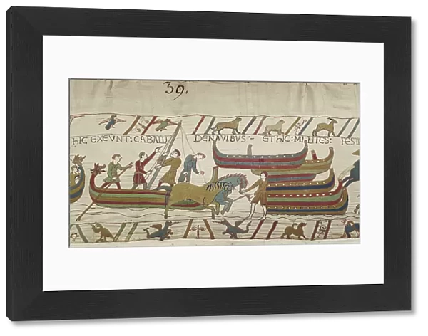 Unloading horses from the Norman ships, Bayeux Tapestry (wool embroidery on linen)