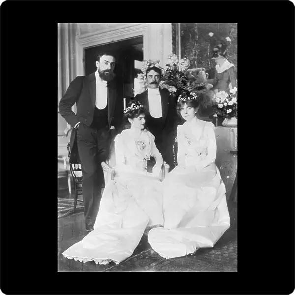 L-R: Ernest Rouart (1874-1942) and his wife Julie Manet (1878-1967), Paul Valery (1871-1945) and his wife Jeannie Gobillard (1877-1970), on the day of their marriage, May 1900 (b / w photo)