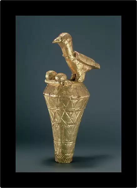 Asante royal umbrella finial depiciting a bird and its young, from Ghana (gilt wood)