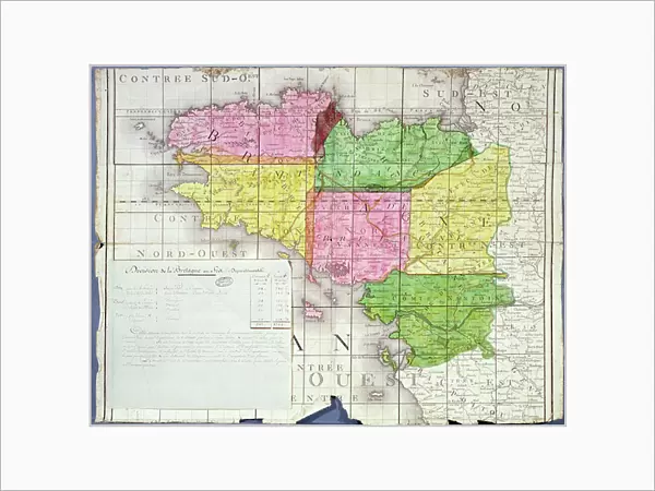 Division of Brittany into Six Departments, c. 1789-90 (colour litho)