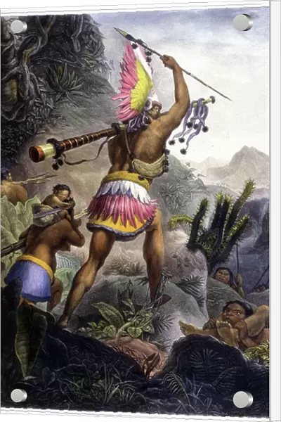 A Coroado Indian Giving the Signal for retirement, 1839 (colour litho)