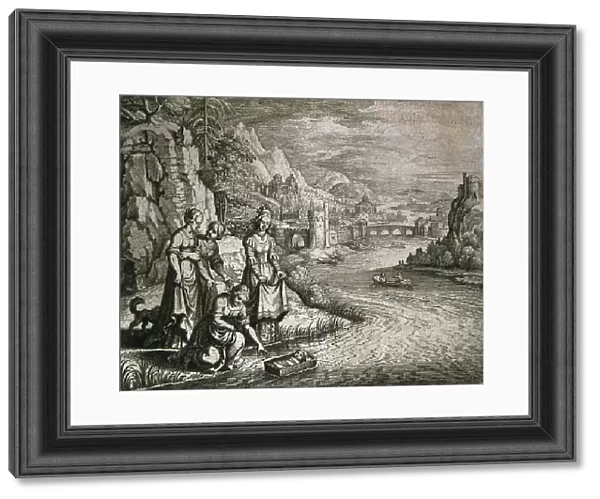 Moses rescued from the Nile, 1704 (engraving)