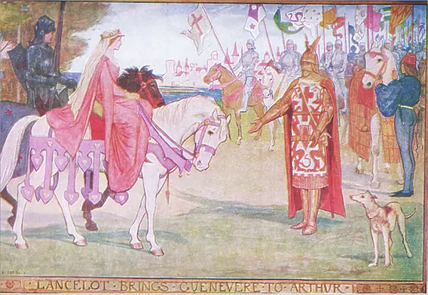 Lancelot brings Guenevere to Arthur, illustration from The Book of Romance published by Longmans Green and Co, 1919 (colour litho)