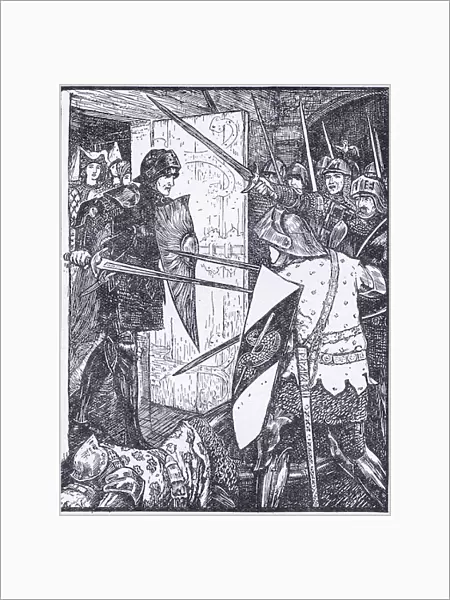 Lancelot comes out of Guenevere's room, illustration from The Book of Romance published by Longmans Green and Co, 1919 (litho)
