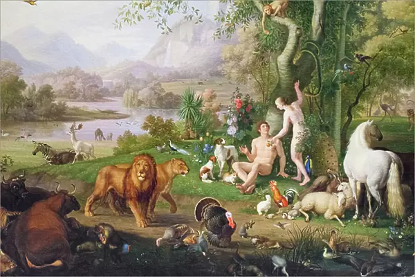 Adam and Eve in the Garden of Eden (oil on canvas)