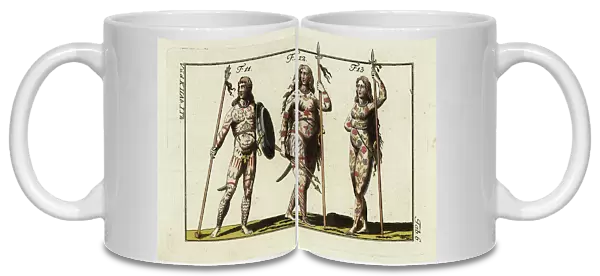 Three armed Picts with body painting. 1796 (engraving)