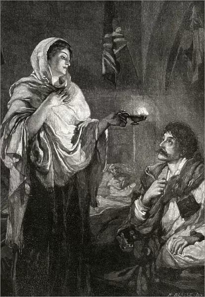 The Lady with the Lamp: Florence Nightingale in the hospital at the Scutari Barracks, Turkey, during the Crimean War
