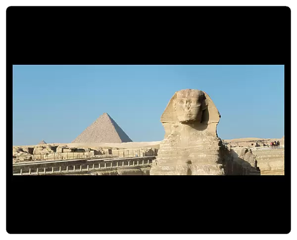 The great Sphinx with the pyramid of Menkaure in the background, Giza, Cairo, Egypt, 2020 (photo)