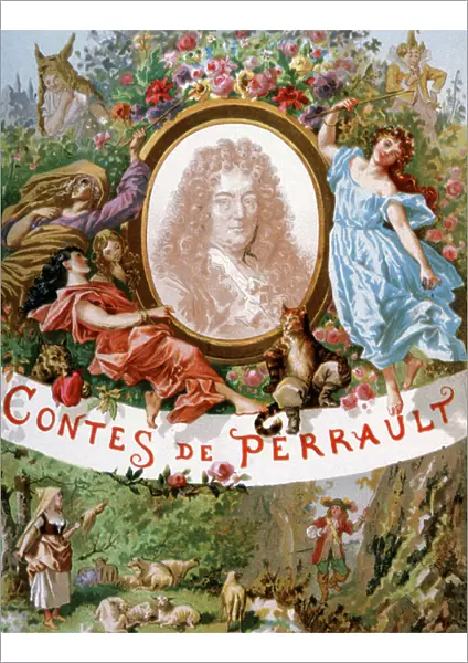 Charles Perrault and the characters of his tales, early 20th century (illustration)