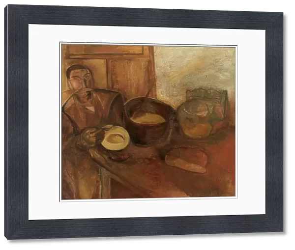 Man eating Milk-Soup (oil on canvas)