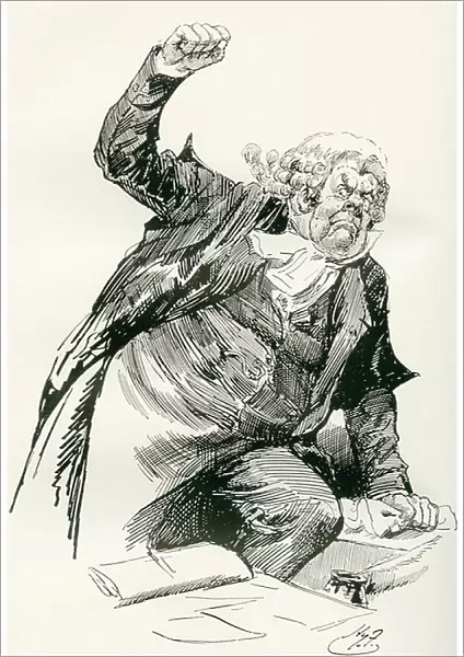 Sergeant Buzfuz. Illustration by Harry Furniss for the Charles Dickens novel The Pickwick Papers, from The Testimonial Edition, published 1910