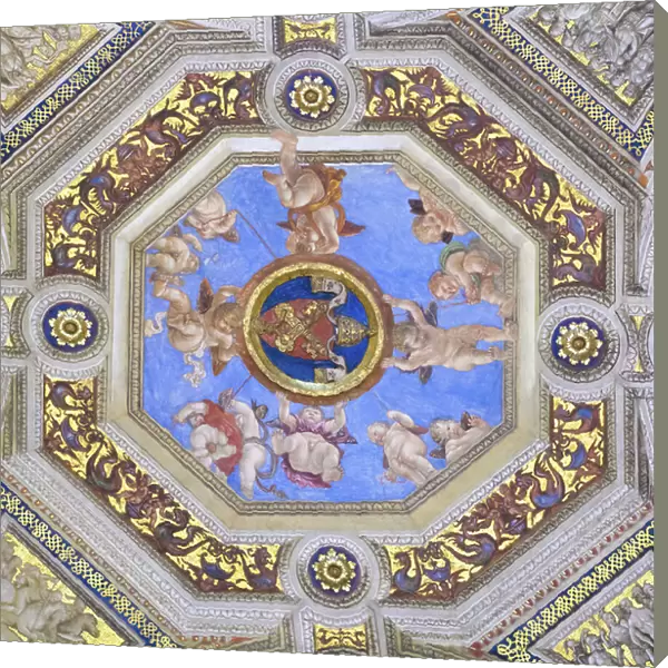 Della Rovere emblem, 1508, Raphael, 1483-1520, ceiling of the room of the signature, Raphael rooms, fresco, Vatican museums, Rome, Italy
