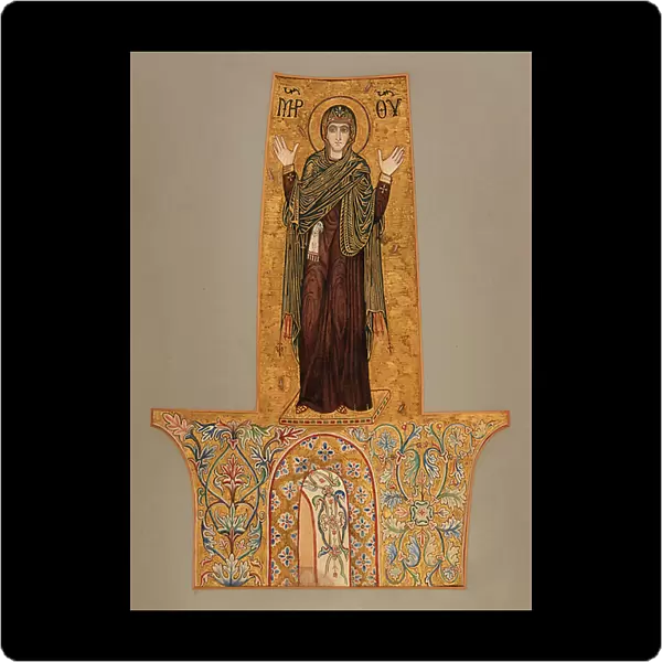 Study of Mosaics, The Madonna and Rinceaux, Eastern Dome, San Marco, Venice, Italy, 1879 (w / c and gold on paper)