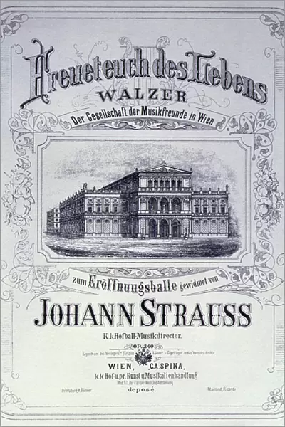 Poster advertising Freueteuch des Lebens, a waltz by Johann Strauss the Younger to be introduced at an Inaugural ball, 1870 (litho)