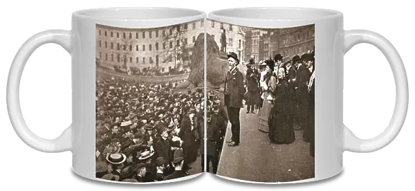 Mr Keir Hardie addressing the First Women's Suffrage Demonstration ever held in Trafalgar Square, 19th May 1906 (sepia photo)