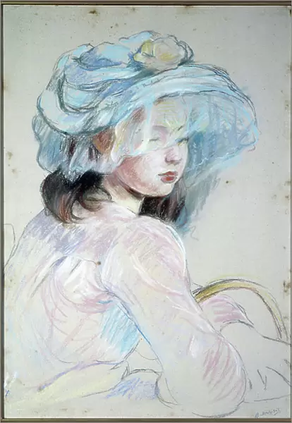 Little girl with basket, 1891 (pastel)