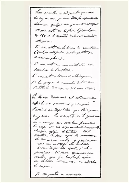 Document attributed to Dreyfus which caused a false charge of treason to be brought against him. Alfred Dreyfus, 1859 - 1935. French artillery officer of Jewish background whose trial