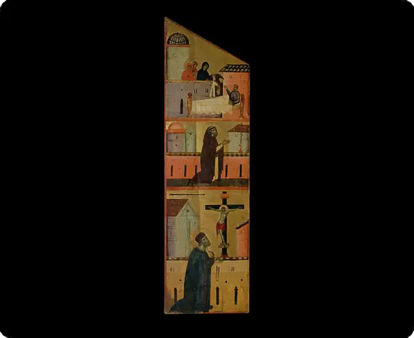 Diptych of Blessed Andrea Gallerani: The holy women appear to St. Reginald, Dominic prays for the healing of St. Reginald and Gallerani prays before the cross, inside left panel, c. 1270 (painting on wood)