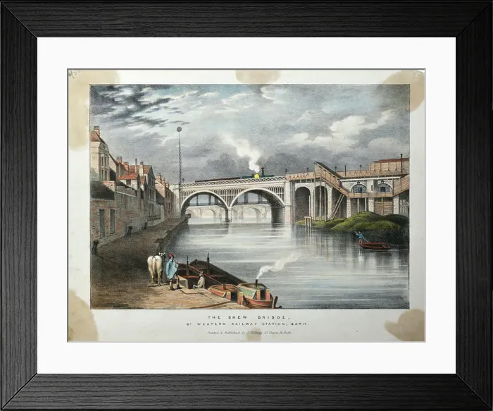 Framed Print : Skew Bridge, Bath c. 1840-70 Coloured Lithograph Print Framed Print : Skew Bridge, Bath c. 1840-70 Coloured Lithograph Print