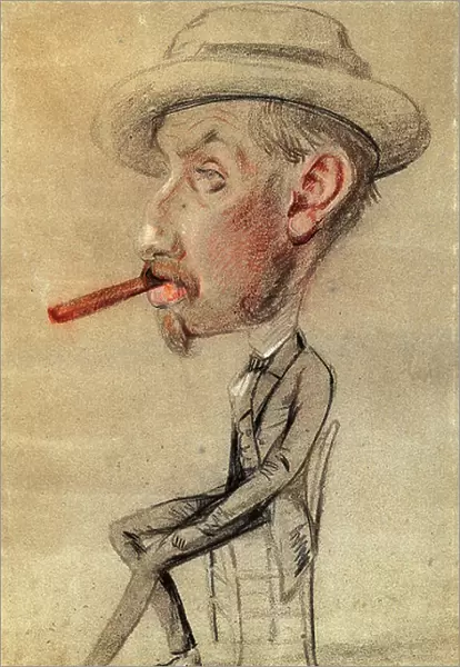 Caricature of a Man with a Big Cigar, 1855-56 (black and red chalk with touches of coloured chalks)