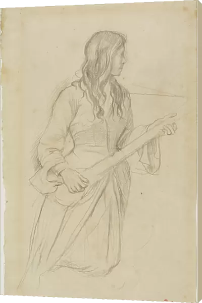Young Woman Playing a Mandolin, Study for Portrait of Mlle. Fiocre in the Ballet 'La Source', 1866-68 (graphite on ivory laid paper)