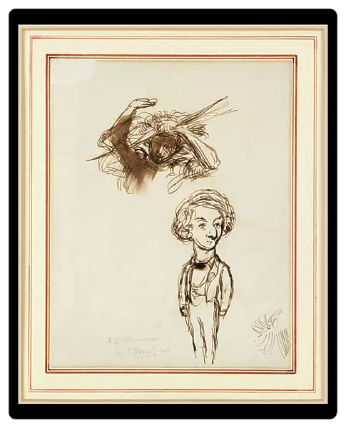 Caricature of Algernon Charles Swinburne, 1863 (pen, brown ink and wash on paper)