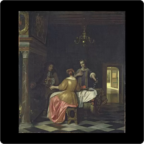 Interior with a Gentleman and Two Ladies Conversing, c. 1668-70 (oil on canvas)
