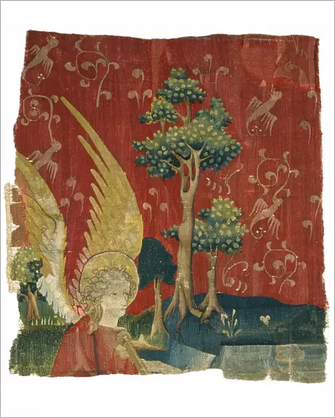 Tapestry fragment depicting an angel in a landscape, from the Apocalypse of Angers, 3rd quarter of the fourteenth century (wool)