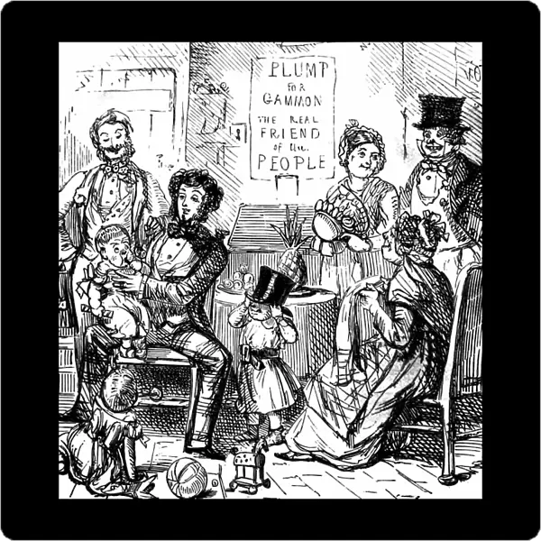 Members of a first class family spending time together at a shop, 1850