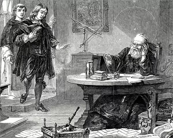 John Milton & Galileo Galilei, 19th century (engraving)