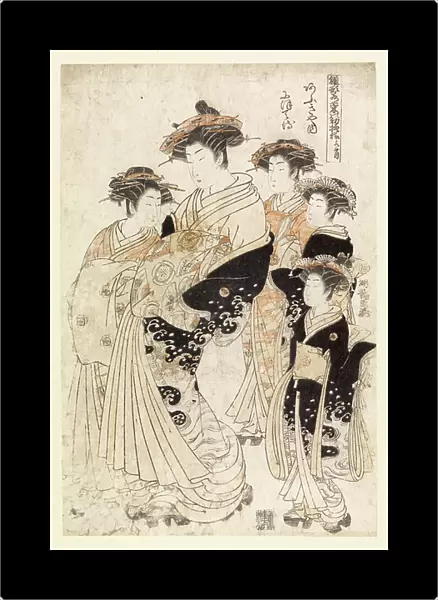 Five Japanese women (colour woodcut)