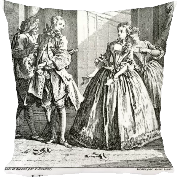 Le depit amoureux: Illustration by Francois Boucher (1703-1770) engraved by Laurent Cars for the famous edition of Moliere's works in 1734