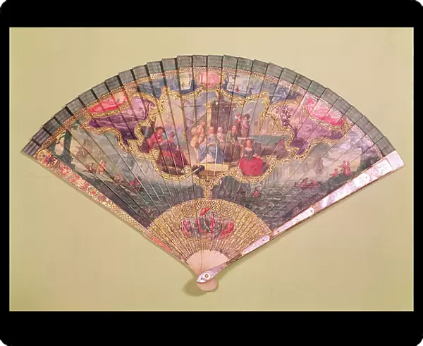 Painted fan, mid 19th century (w / c, paper & mother of pearl)