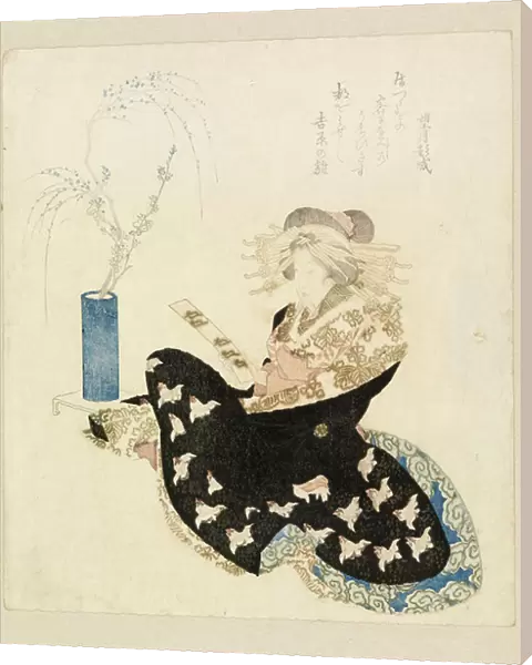 Courtesan reading a tanzaku (colour woodcut)