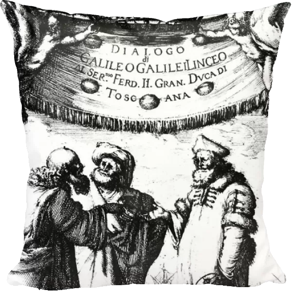Frontispiece to Dialogo sopra i due massimi sistemi del mondo by Galileo, published in 1632 (engraving)