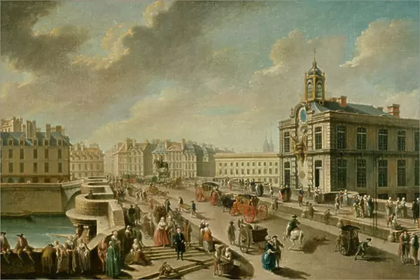 View of the Pont Neuf and the Samaritaine pump seen from the Quai de la Megisserie, 1777 (oil on canvas)